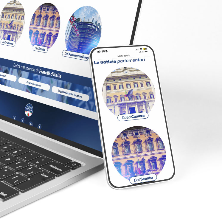 computer e smartphone che mostrano il sito web di Fratelli D'Italia