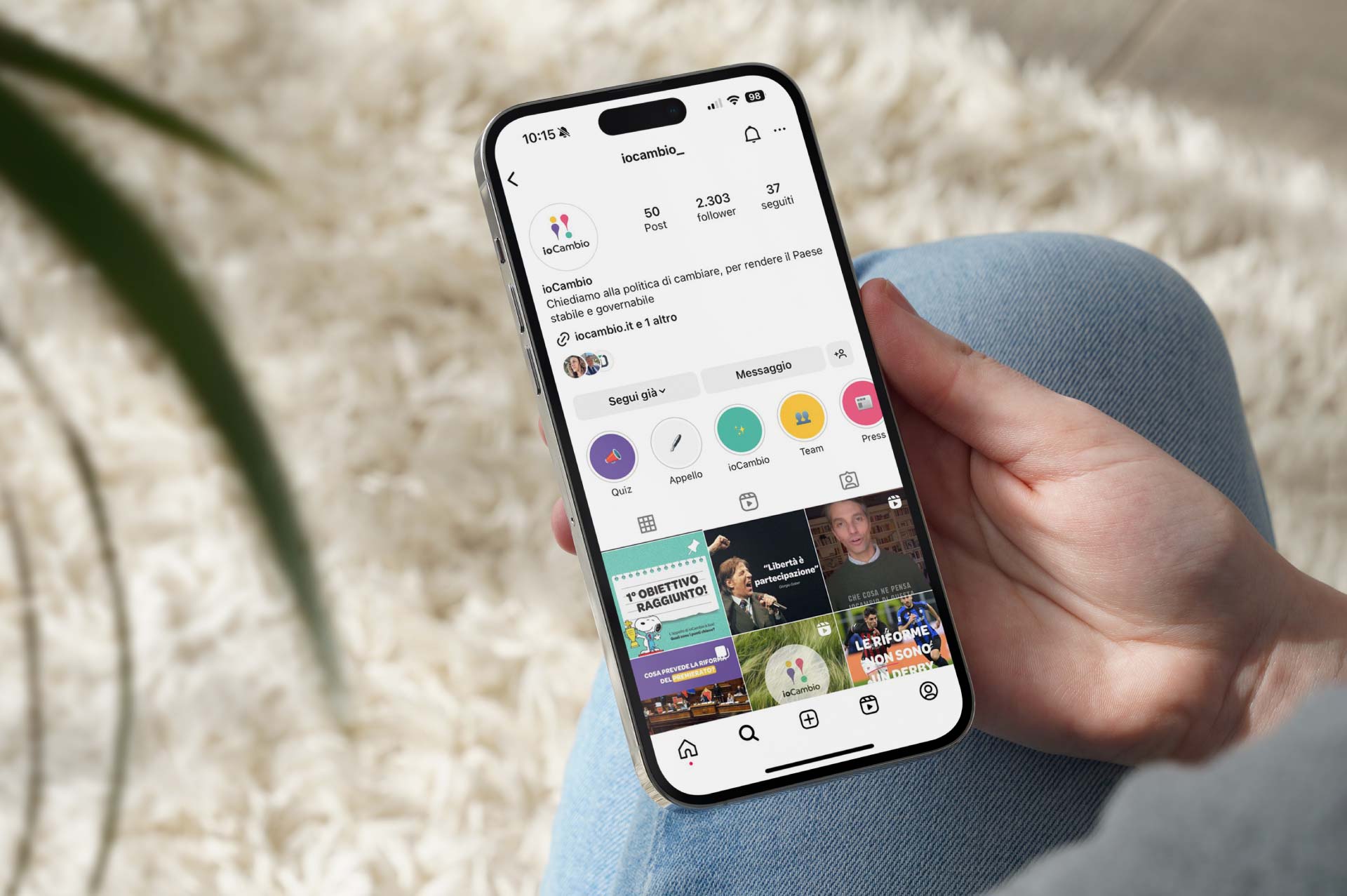 visualizzazione da mobile pagina instagram di Io Cambio