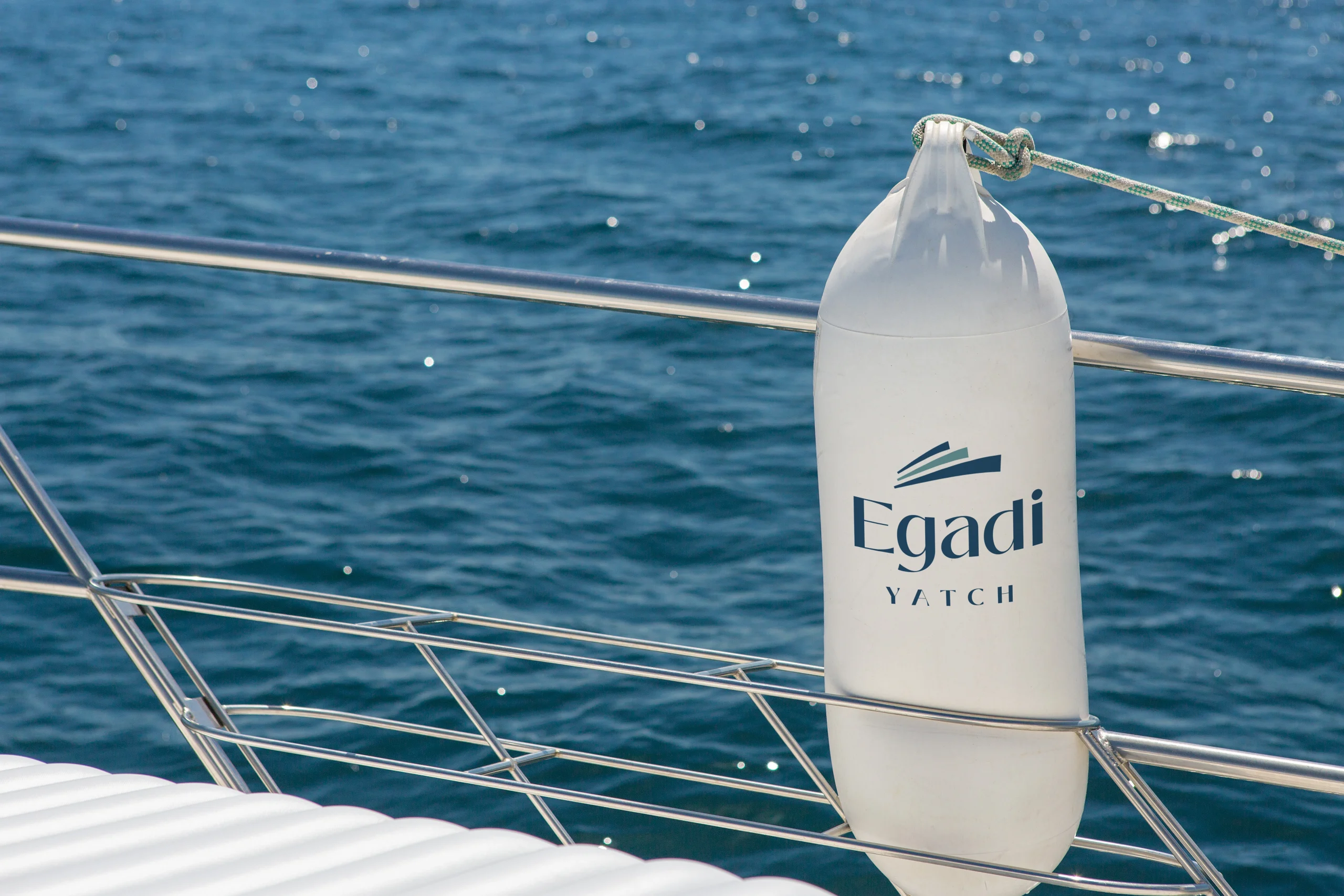 applicazione del logo Egadi Yacht su parabordo per yacht